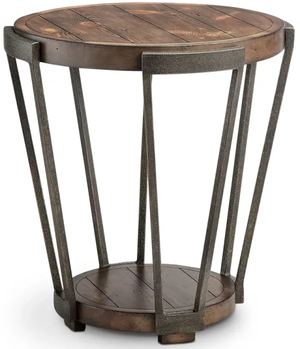 Magnussen HomeÂ® Yukon Bourbon Demilune End Table with Aged Iron Base
