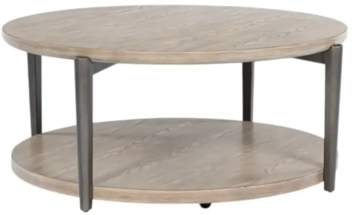 Signature Design by AshleyÂ® Dyonton Light Grayish Brown Top Coffee Table with Gunmetal Base