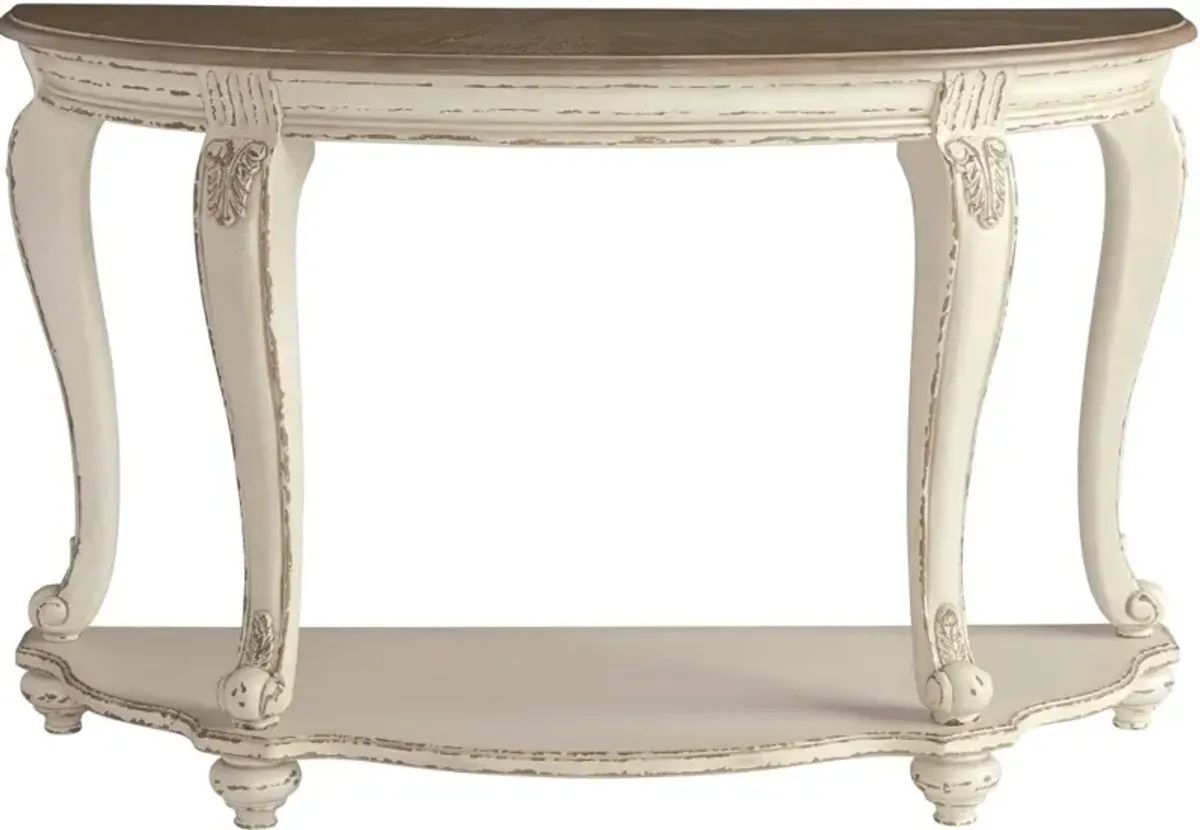 Signature Design by AshleyÂ® Realyn Distressed Wood Sofa Table with Chipped White Base
