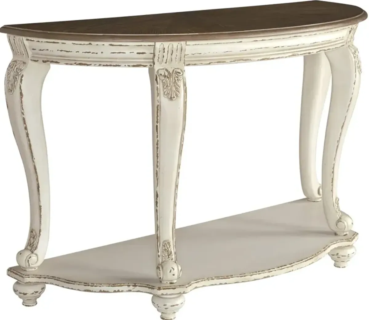 Signature Design by AshleyÂ® Realyn Distressed Wood Sofa Table with Chipped White Base