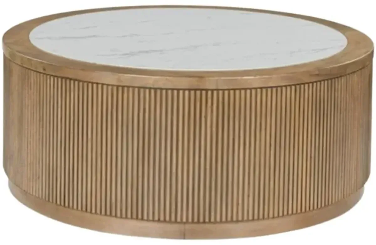 Signature Design by AshleyÂ® Camdill White Round Cocktail Table with Light Brown Base