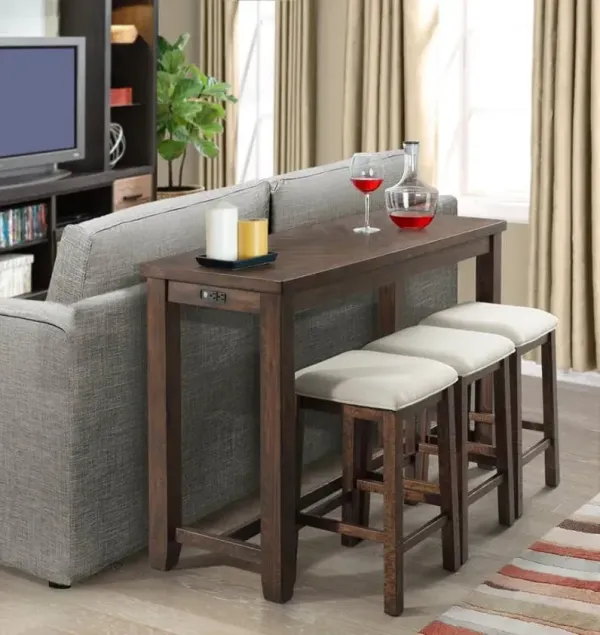 Elements International Jax 4-Piece Brown Occasional Bar Table Set