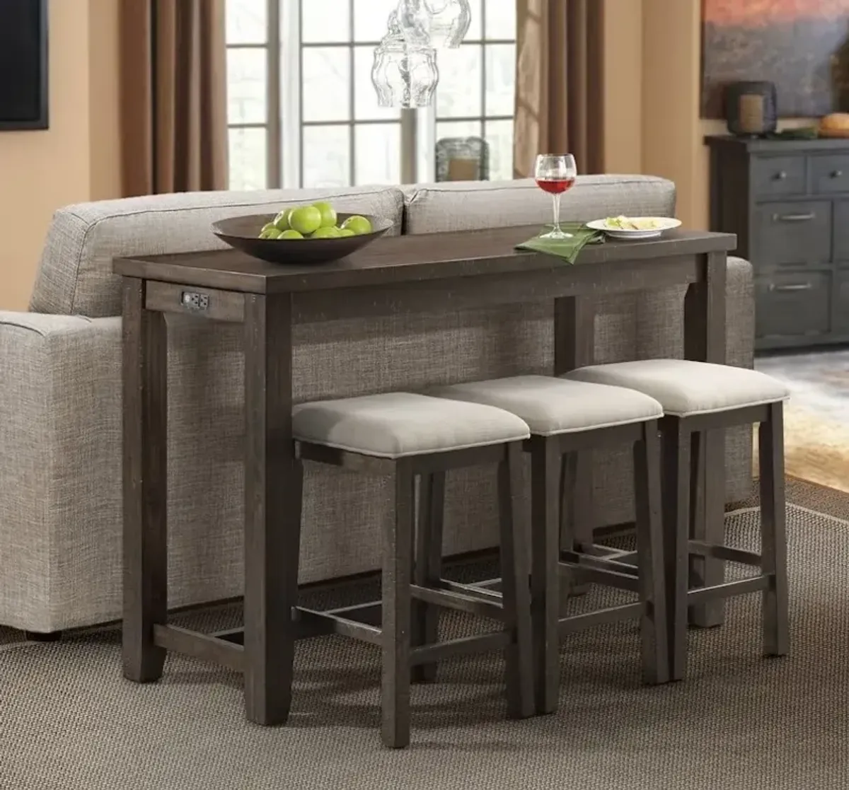 Elements International Stone Occasional 4-Piece Charcoal Occasional Bar Table Set
