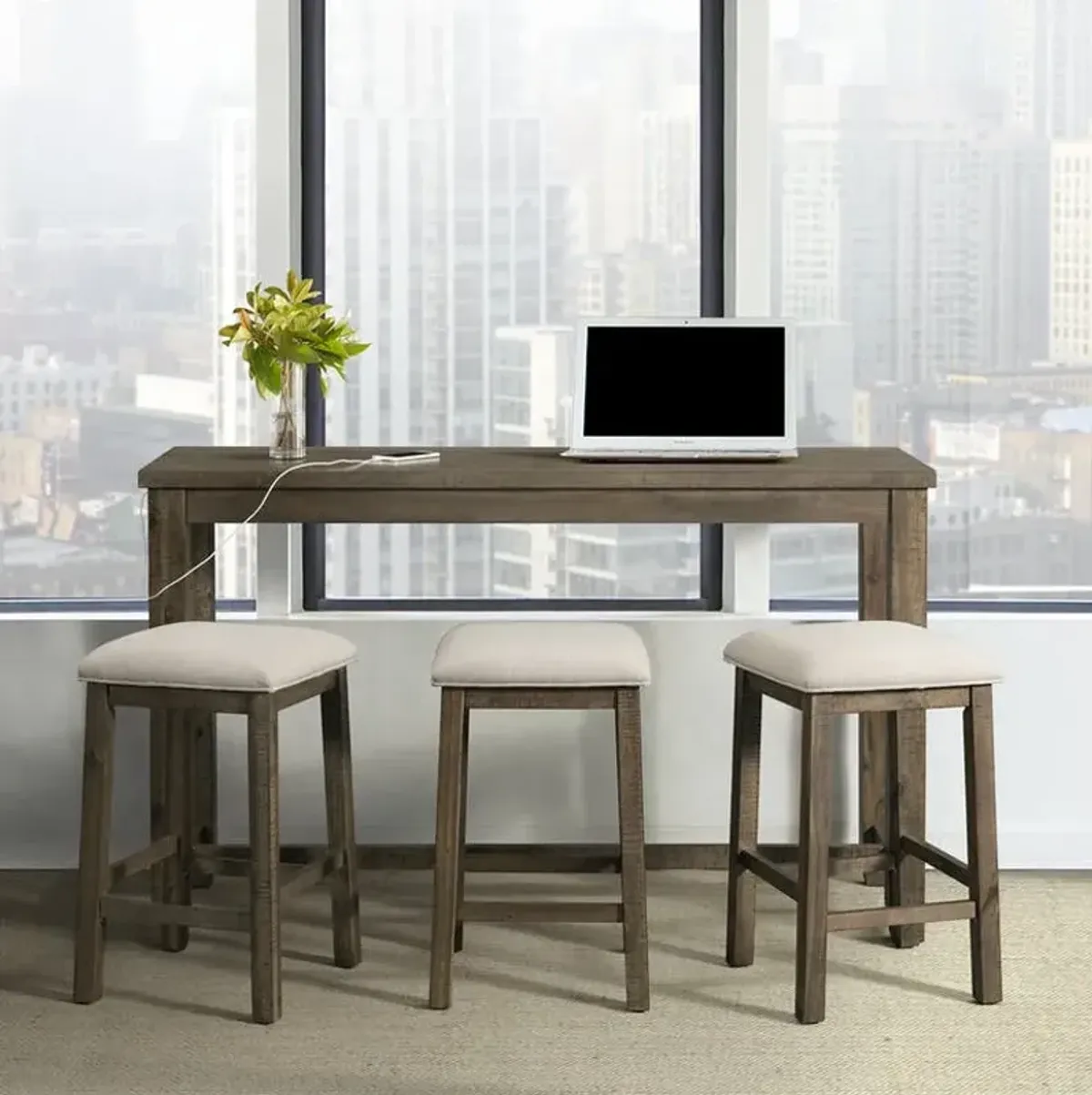 Elements International Stone 4-Piece Gray Occasional Bar Table Set