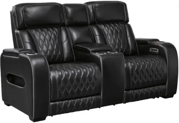 Signature Design by AshleyÂ® Boyington Black Power Reclining Loveseat with Console