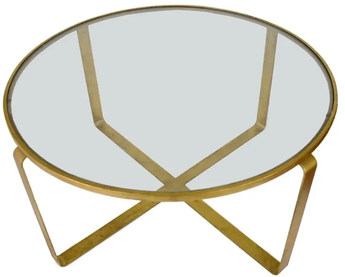 Zeugma Imports Glass Top Round Coffee Table with Gold Base