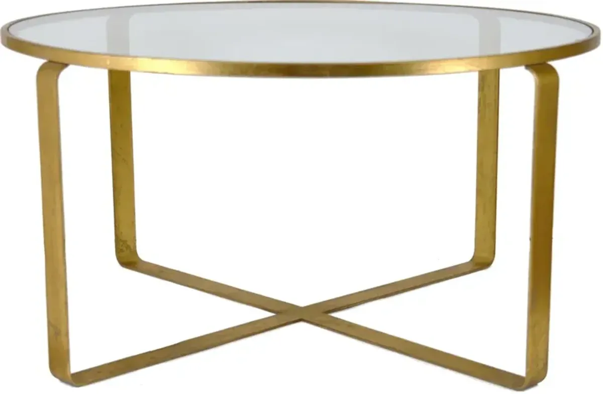 Zeugma Imports Glass Top Round Coffee Table with Gold Base