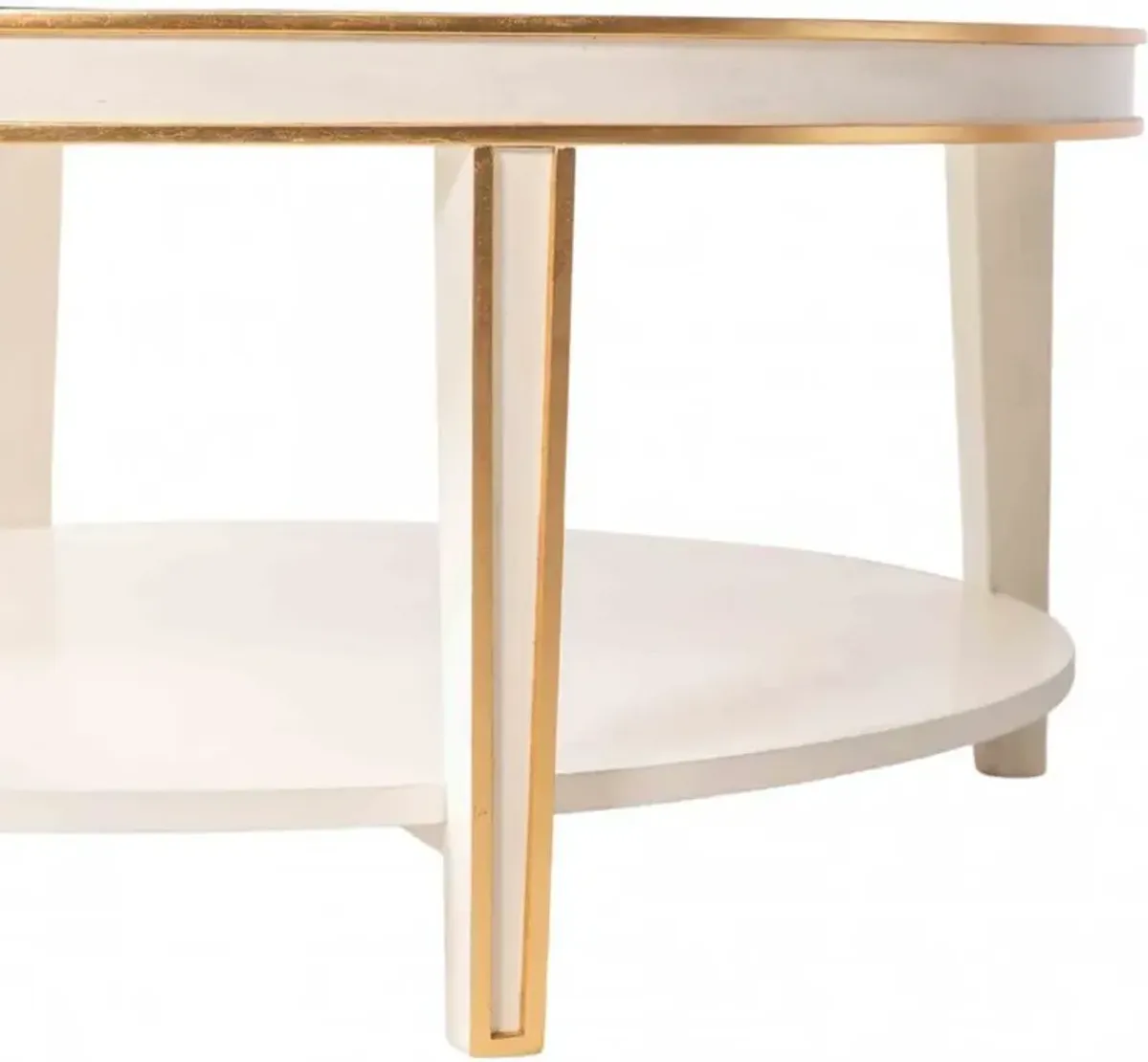 Ella Home Lilly Glass Top Round Coffee Table with Antique White Base