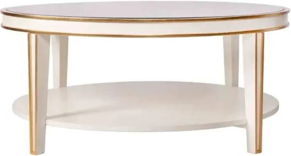 Ella Home Lilly Glass Top Round Coffee Table with Antique White Base