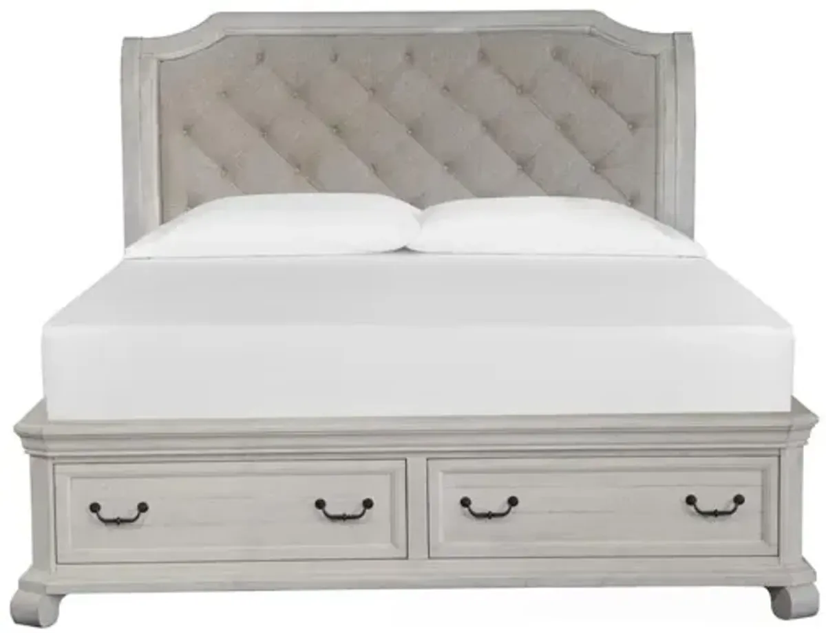 Bellamy Sleigh Bed w/ Storage in White, Queen