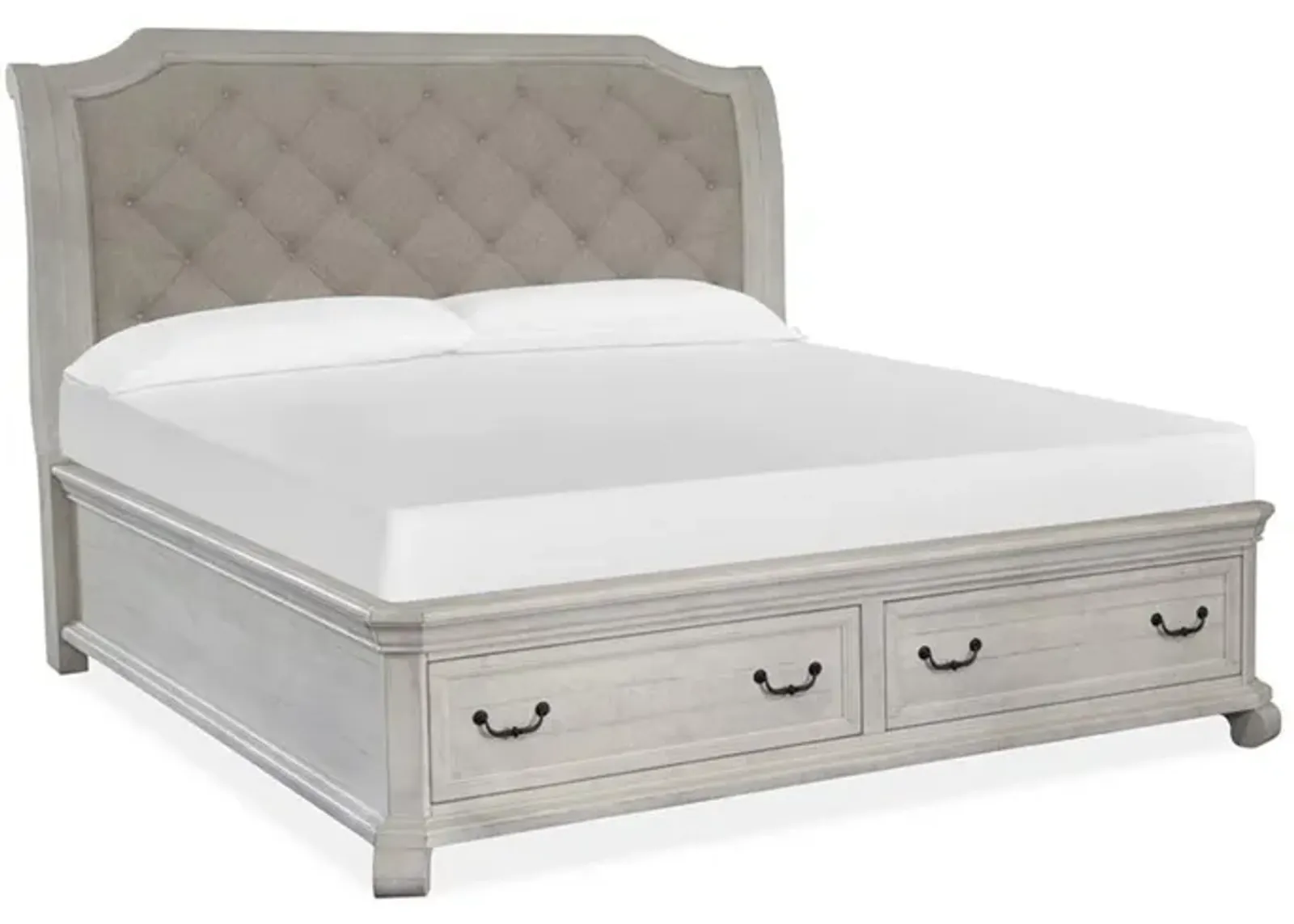 Bellamy Sleigh Bed w/ Storage in White, Queen