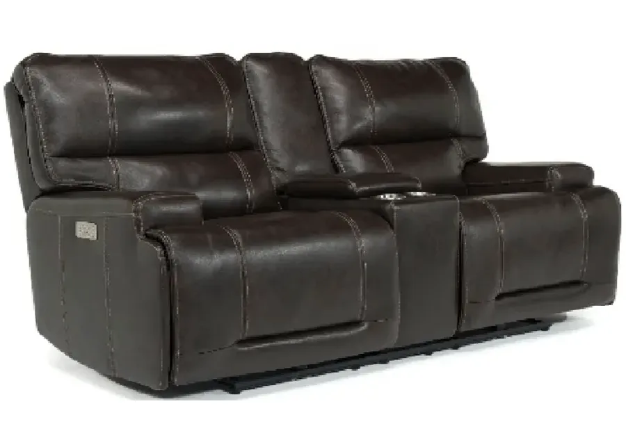 Oslo 3 Power Console Loveseat in Dark Brown Leather