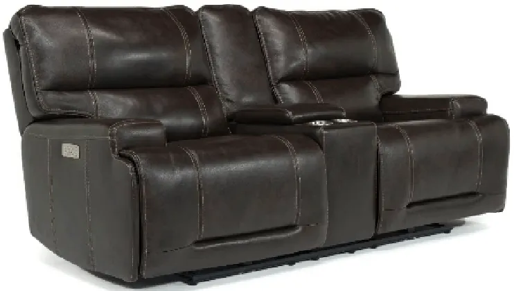 Oslo 3 Power Console Loveseat in Dark Brown Leather