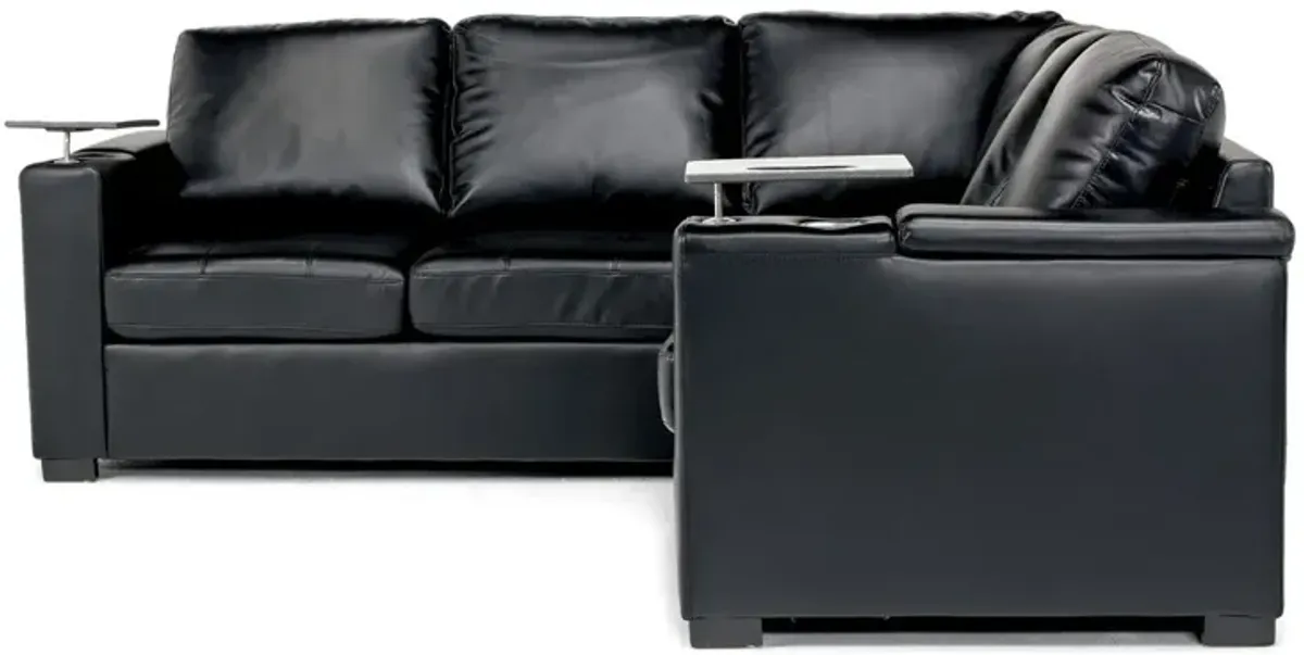 Luigi Full Tux Sleeper Sectional w/ USB Charger in Black, Right Facing