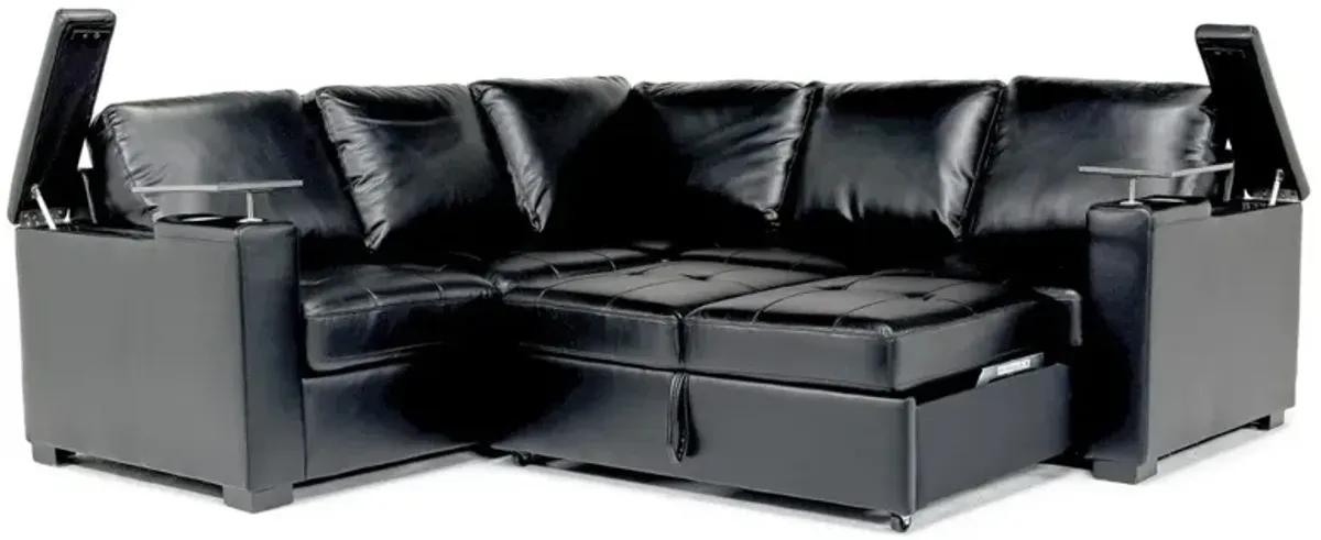 Luigi Full Tux Sleeper Sectional w/ USB Charger in Black, Right Facing