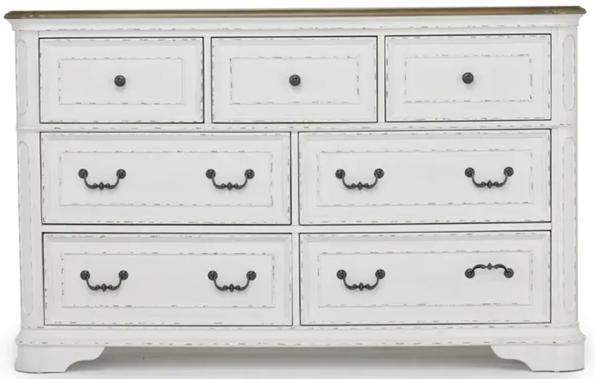 Bellevue Dresser in Antique White & Walnut