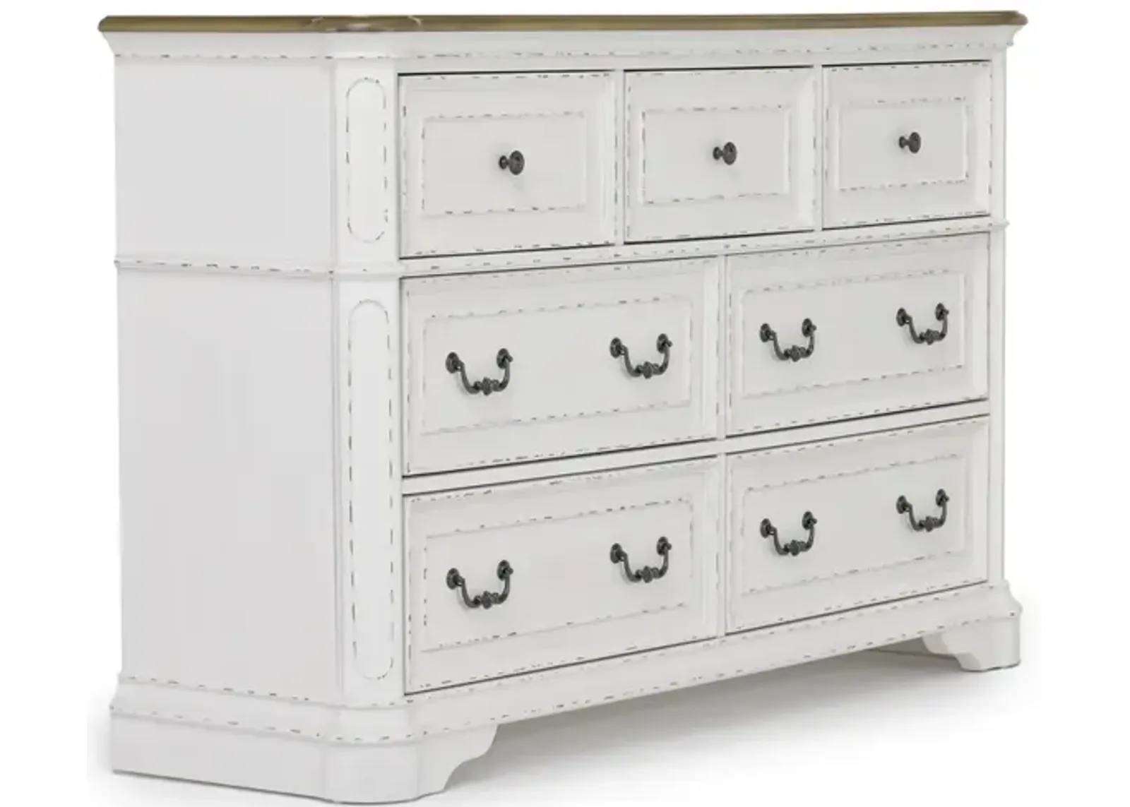 Bellevue Dresser in Antique White & Walnut