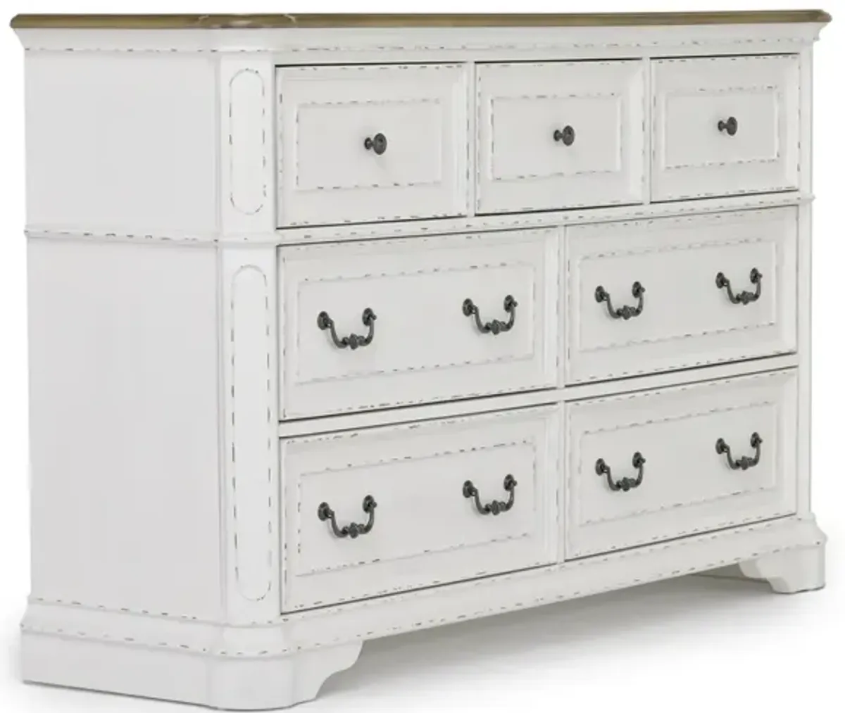 Bellevue Dresser in Antique White & Walnut