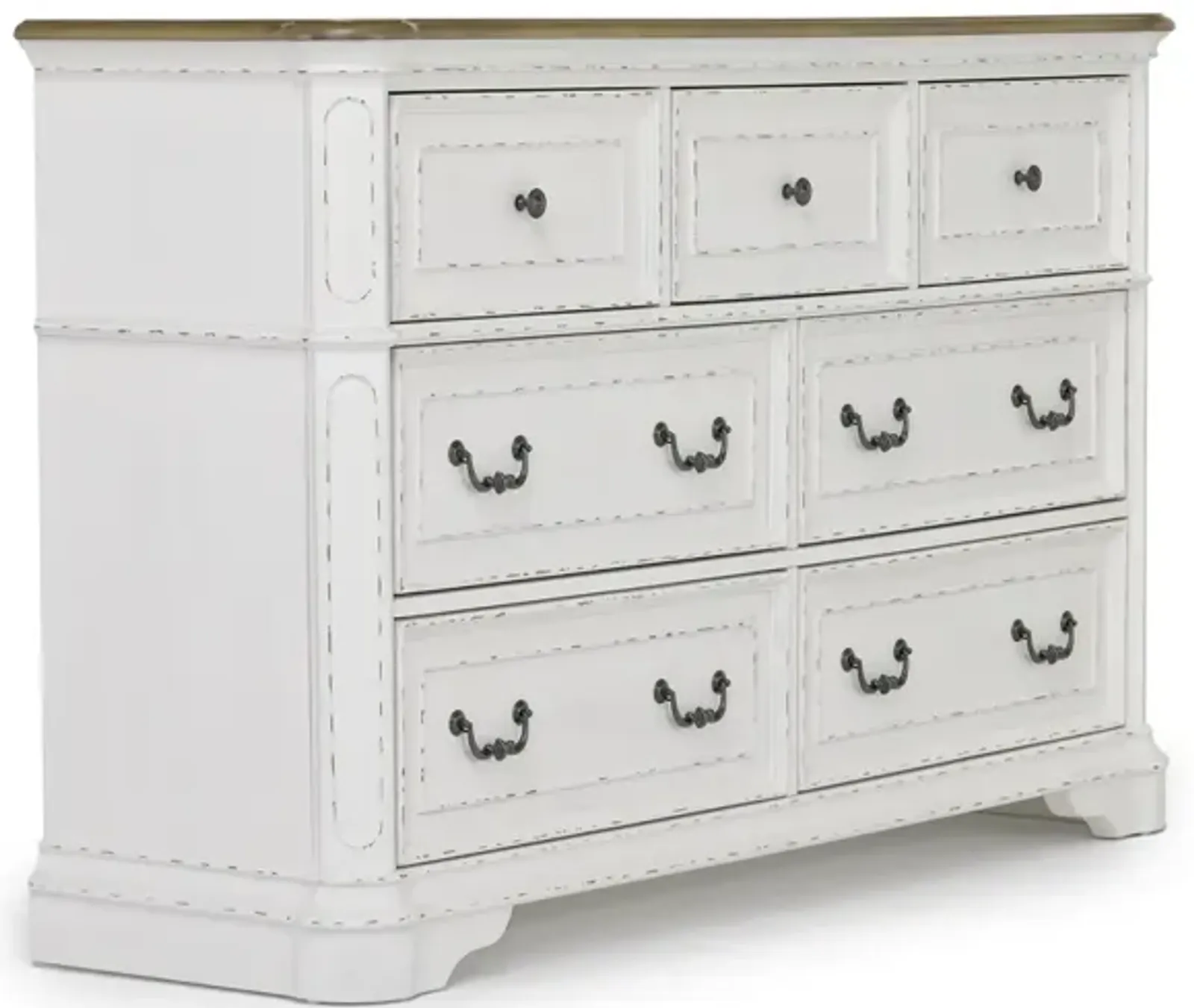 Bellevue Dresser in Antique White & Walnut