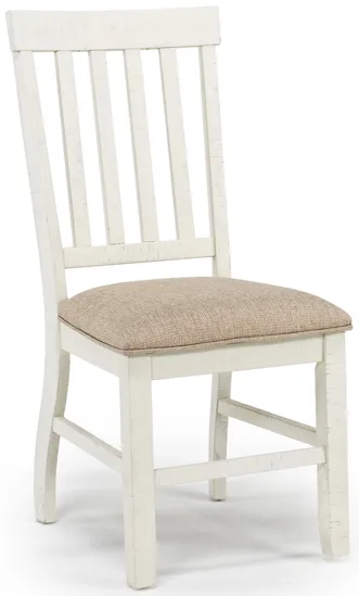 Stone Side Chair in White, Upholstered Slat