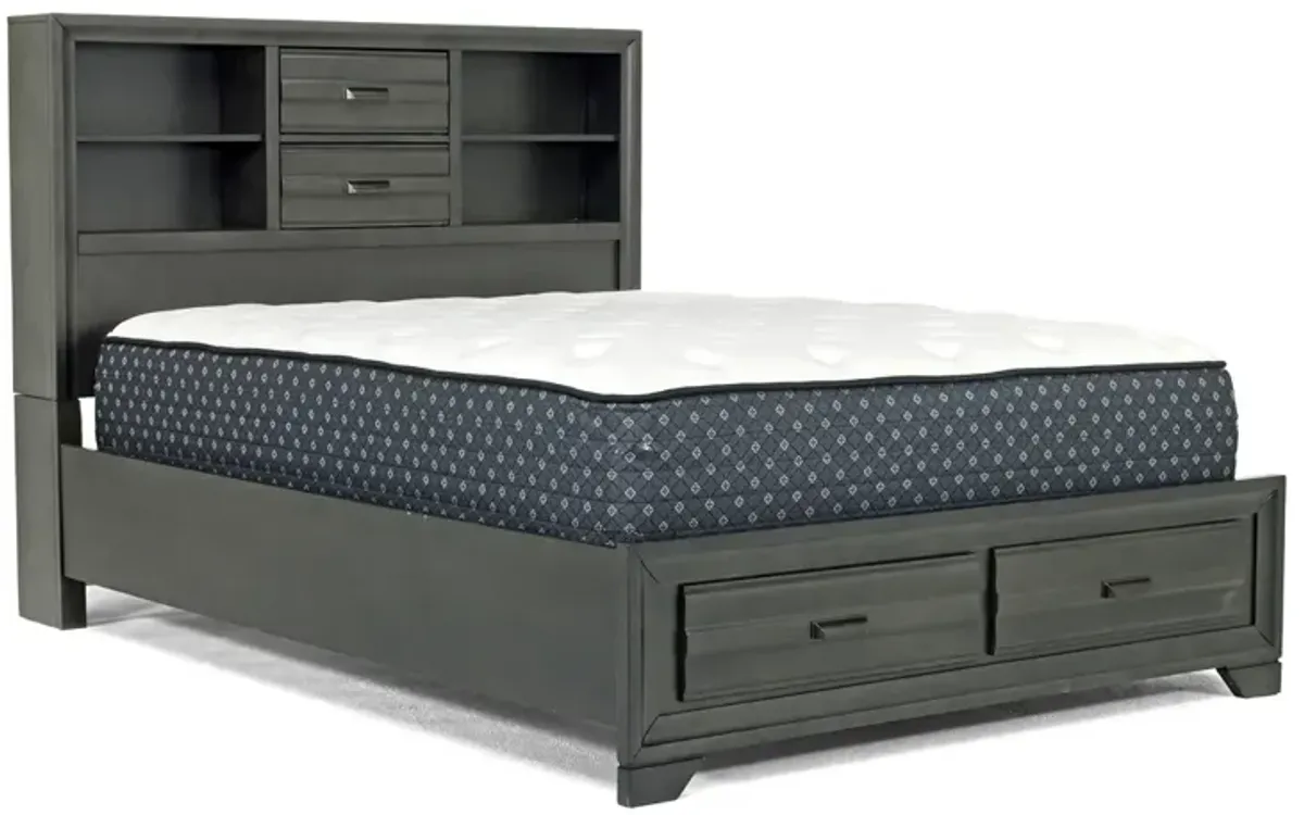 Andes Bookcase Bed w/ Storage, Dresser & Mirror in Charcoal, CA King