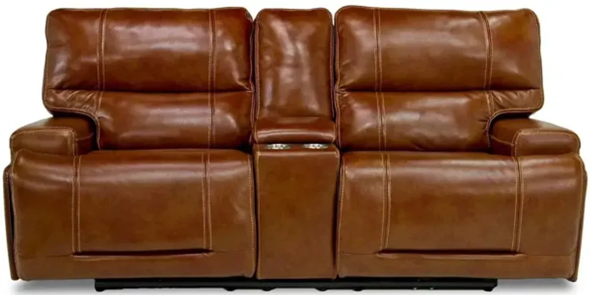 Oslo 3 Power Console Loveseat in Brown Leather