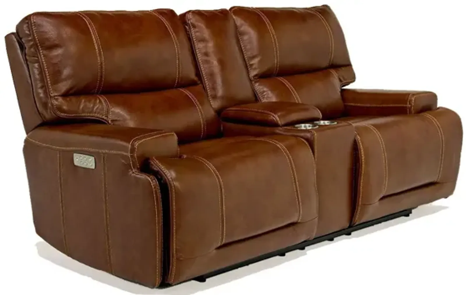 Oslo 3 Power Console Loveseat in Brown Leather