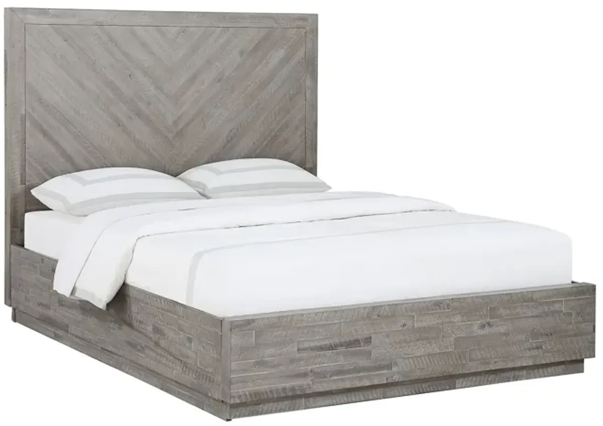 Herringbone Panel Bed w/ Storage in Gray, Eastern King