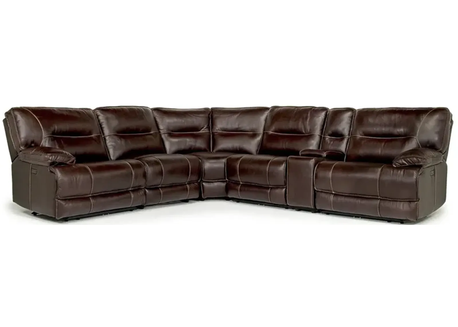 Retreat 6 Piece Power Sectional w/ Power Armless Recliner in Cognac Leather