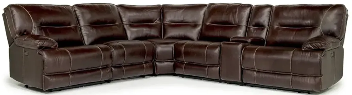 Retreat 6 Piece Power Sectional w/ Power Armless Recliner in Cognac Leather