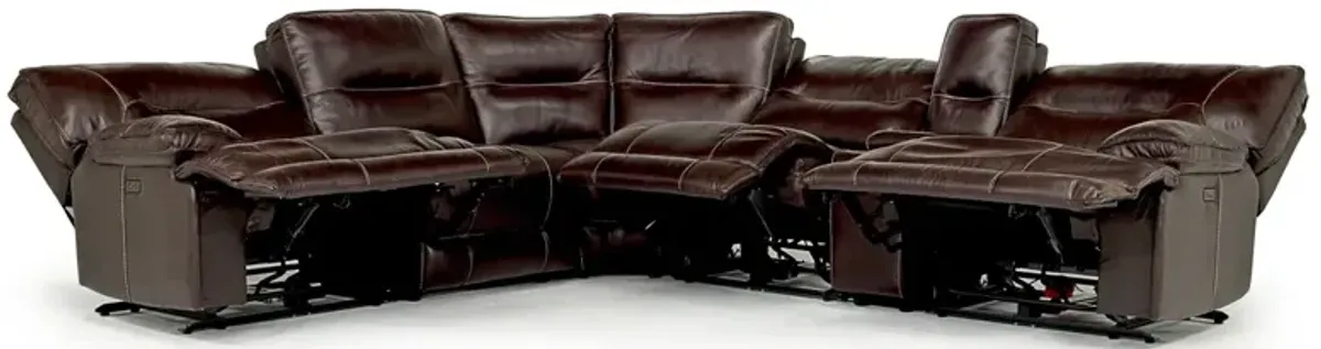 Retreat 6 Piece Power Sectional w/ Power Armless Recliner in Cognac Leather