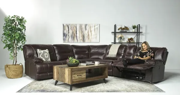 Retreat 6 Piece Power Sectional w/ Power Armless Recliner in Cognac Leather