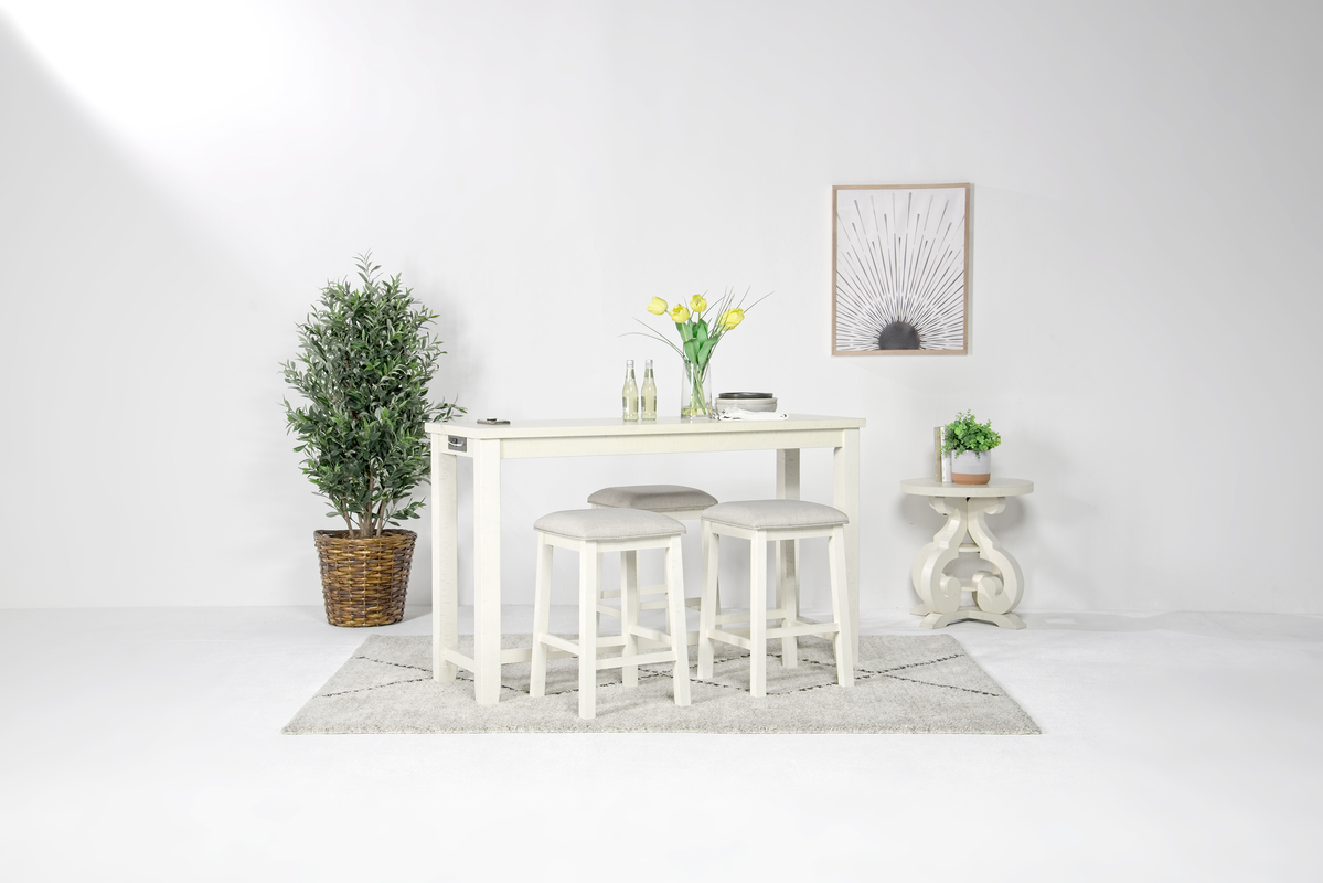 Stone Sofa Bar Table w/ Stools in White