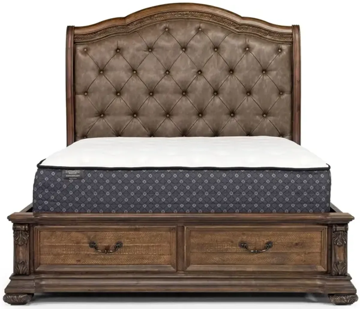 Durango Upholstered Sleigh Bed w/ Storage, Dresser & Mirror in Willadeene, Eastern King