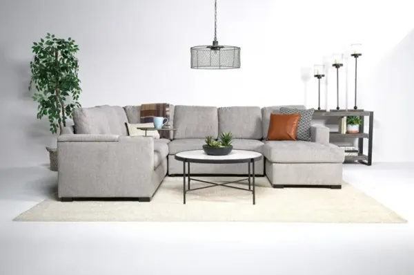 Luigi Full Pullout Tux Chaise Sectional w/ USB Charger in Gray, Right Facing