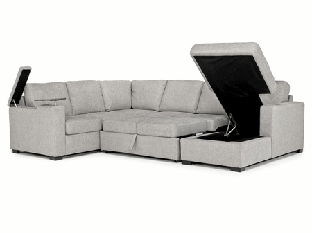 Luigi Full Pullout Tux Chaise Sectional w/ USB Charger in Gray, Right Facing