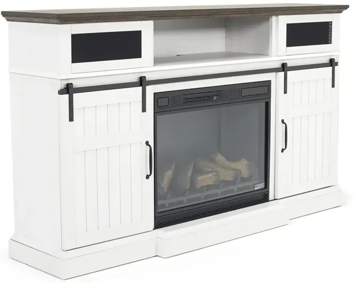 Manning Bluetooth Console w/ Fireplace Insert in White, 68 Inch