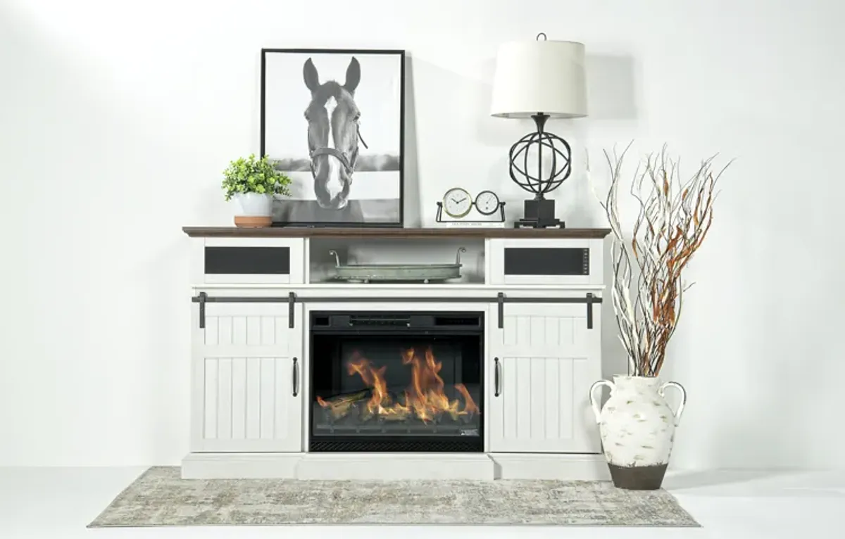 Manning Bluetooth Console w/ Fireplace Insert in White, 68 Inch