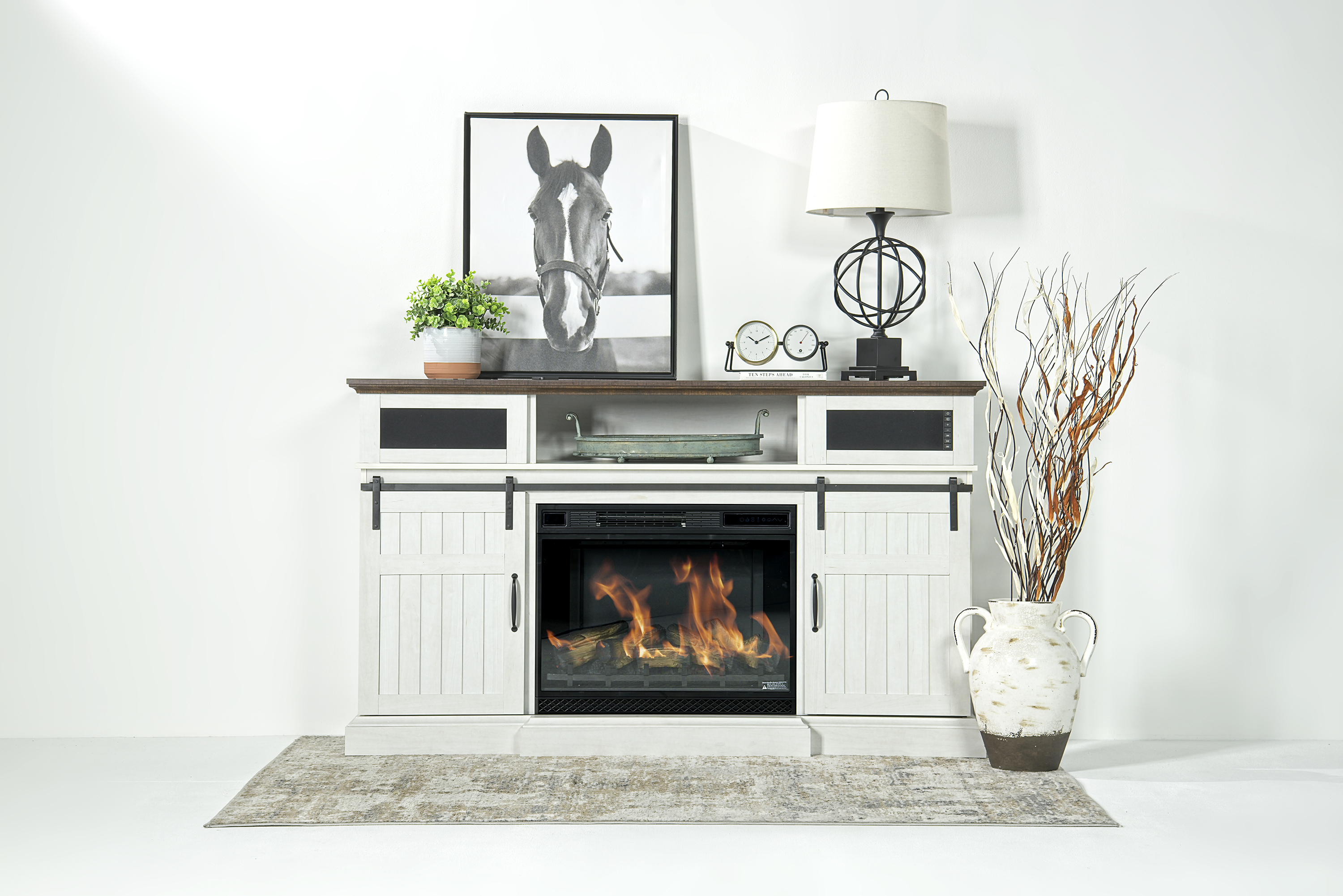 Manning Bluetooth Console w/ Fireplace Insert in White, 68 Inch