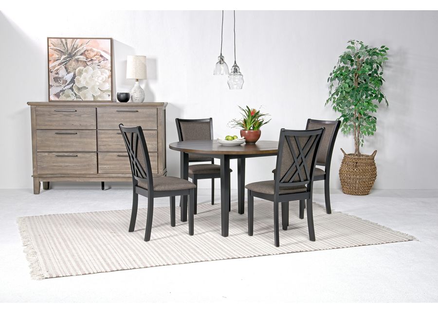 Potomac Round Dining Table & 4 Chairs in Brown / Black