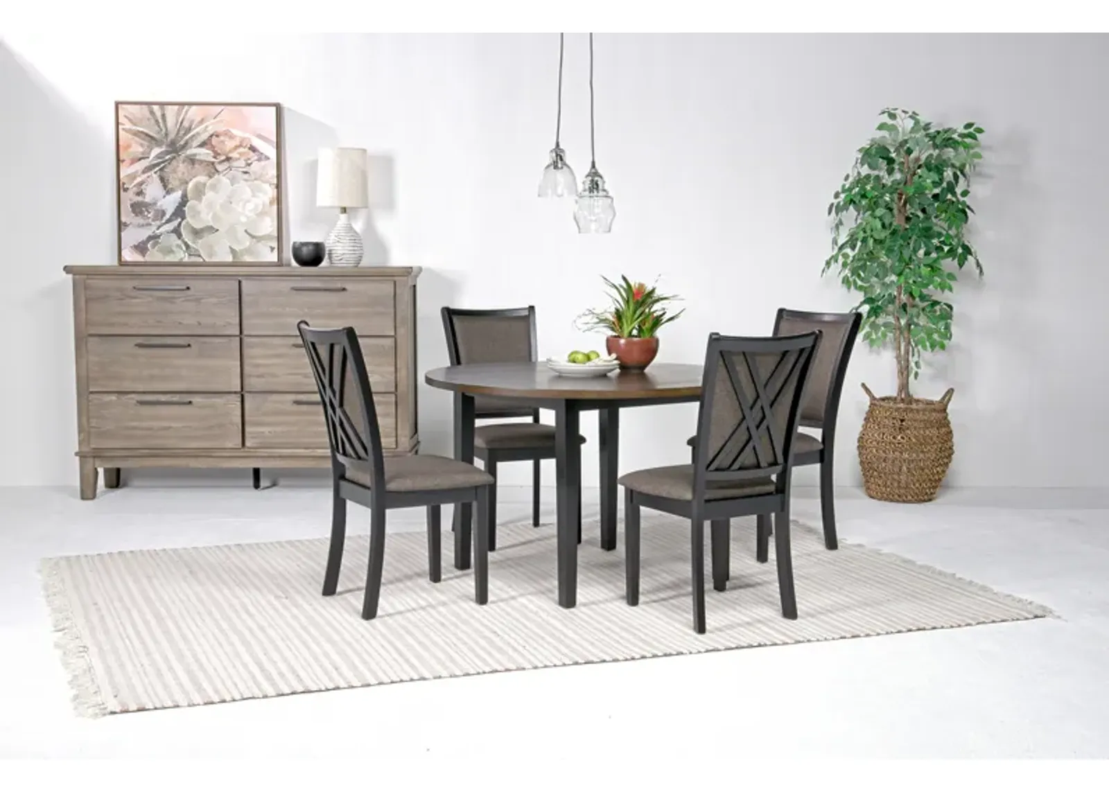 Potomac Round Dining Table & 4 Chairs in Brown / Black