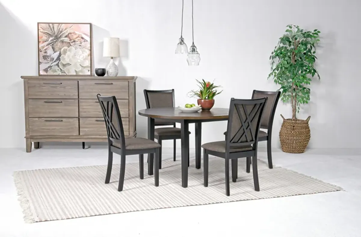 Potomac Round Dining Table & 4 Chairs in Brown / Black