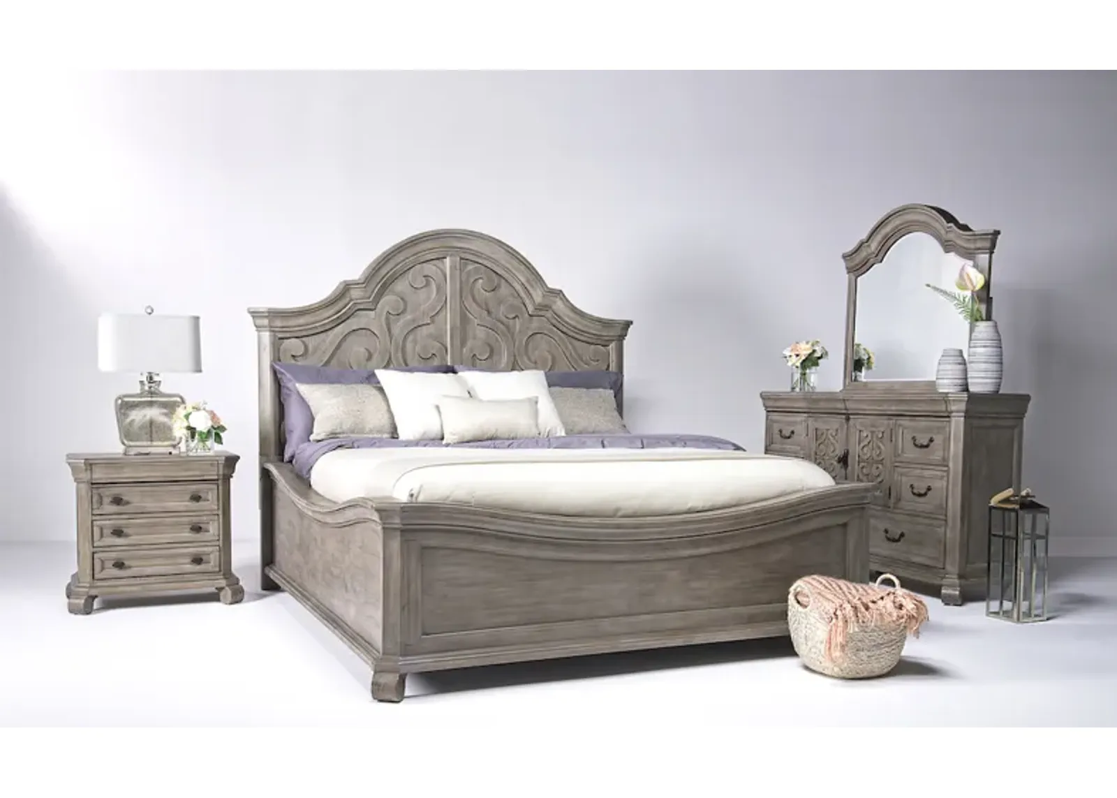 Bellamy Arch Panel Bed in Light Gray, Eastern King