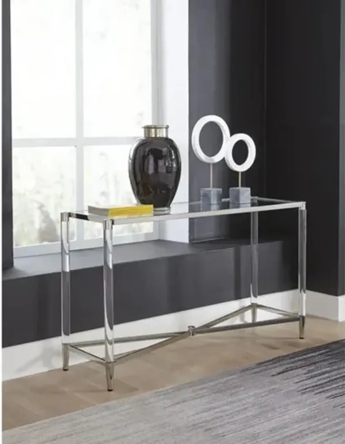 Marilyn Sofa Table in Glass/Acrylic/Polished Stainless Steel