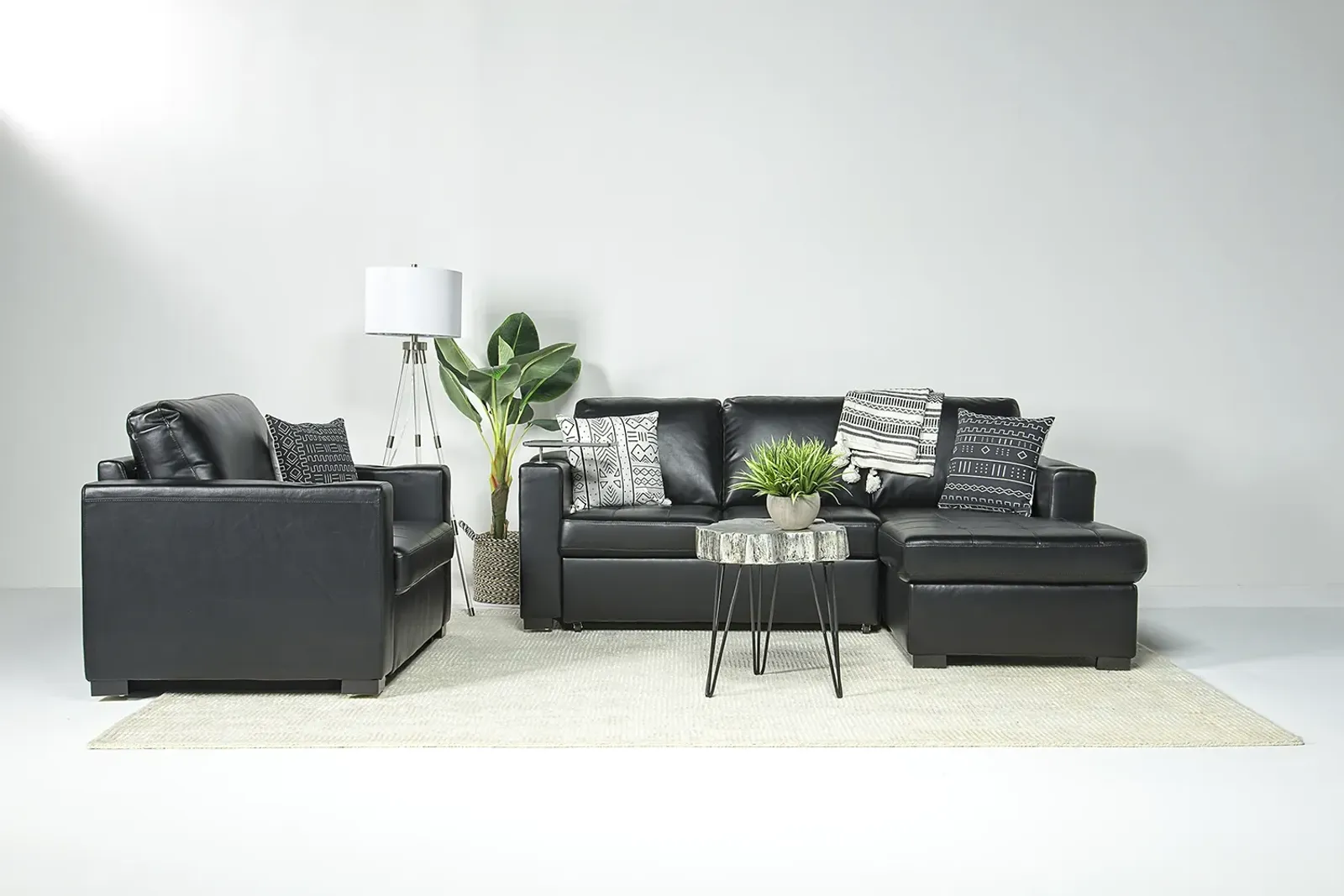 Luigi Full Pullout Sofa Chaise in Black, Right Facing