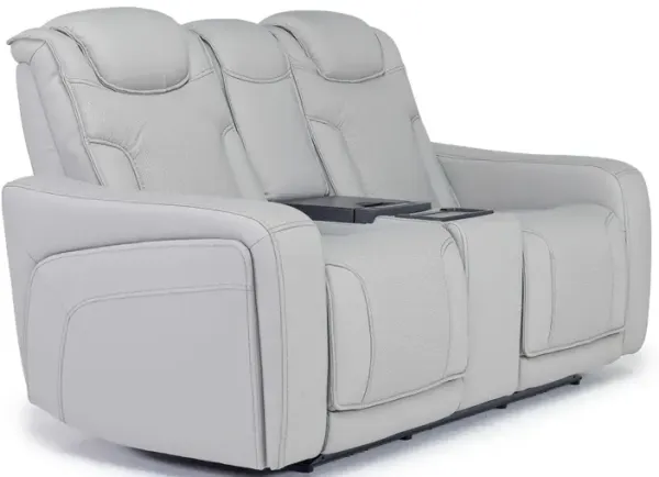 Bowden 2 Power Console Loveseat w/ Cooler in Blanca Light Gray  Leather