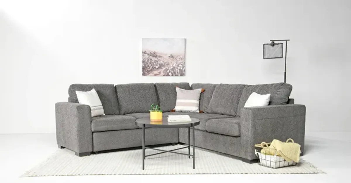 Claire Full Tux Sleeper Sectional in Smoke Posh, Left Facing