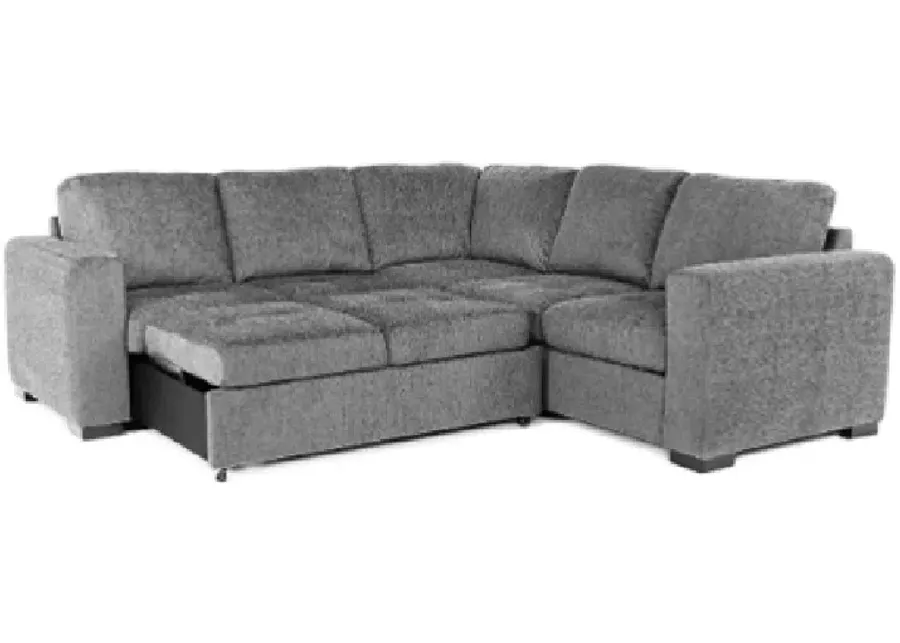 Claire Full Tux Sleeper Sectional in Smoke Posh, Left Facing