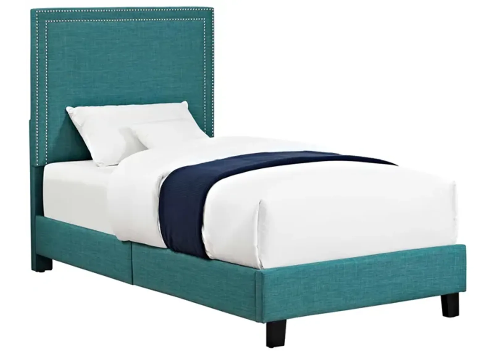 Emery Upholstered Bed in Teal, Twin