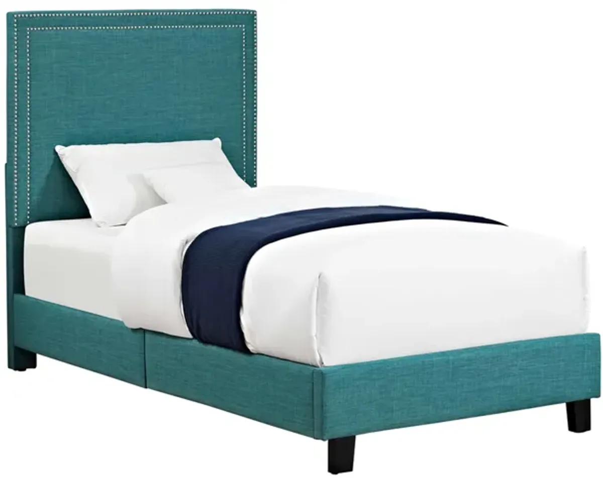 Emery Upholstered Bed in Teal, Twin